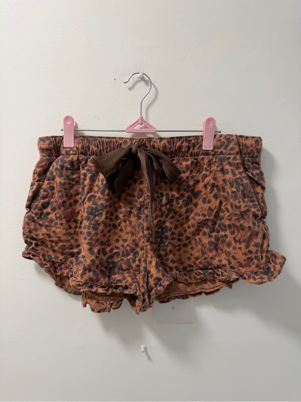 Y2K Aerie Leopard Print Ruffle Pajama Shorts Brown Cheetah Size L